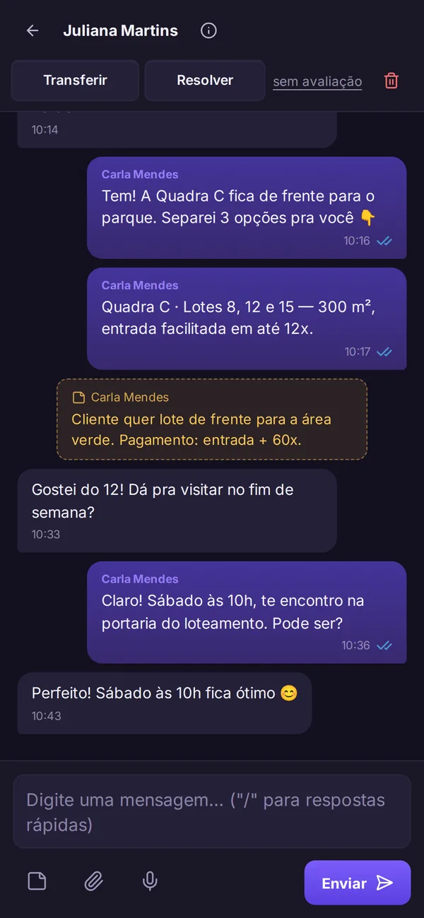 A mesma conversa aberta no celular